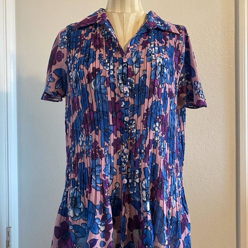 90s/Y2K Vintage Floral Pleated Button Blouse Large